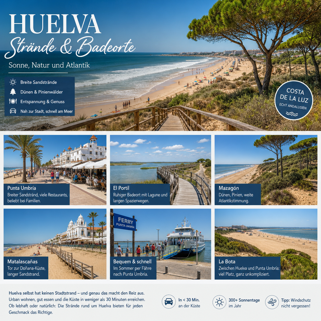 Die schönsten Strände und Badeorte bei Huelva: passendes Reisemotiv und touristischer Eindruck